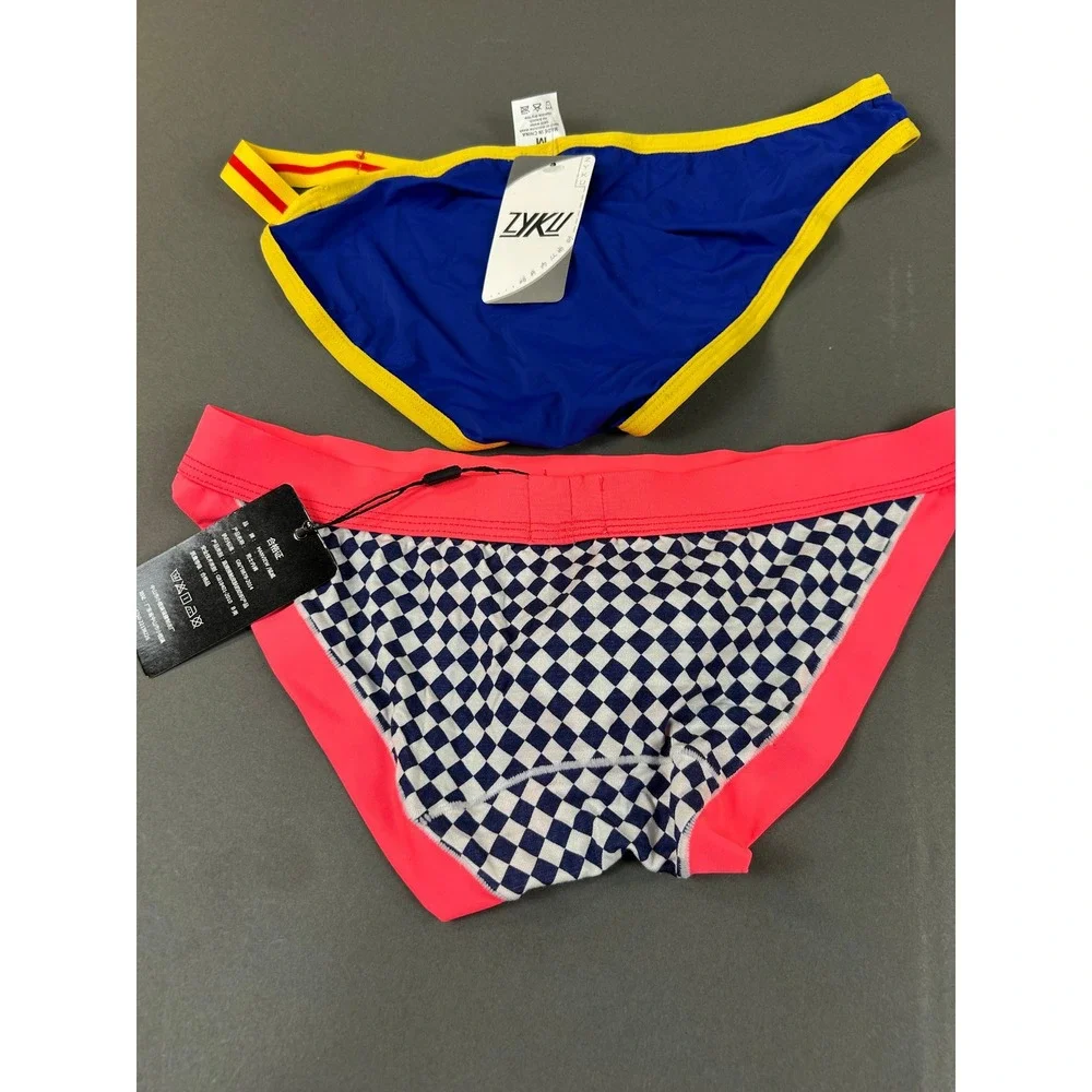 Manview & ZYKU Mens Underwear Bundle Checkered Pink Blue Briefs Size M Lot of 2